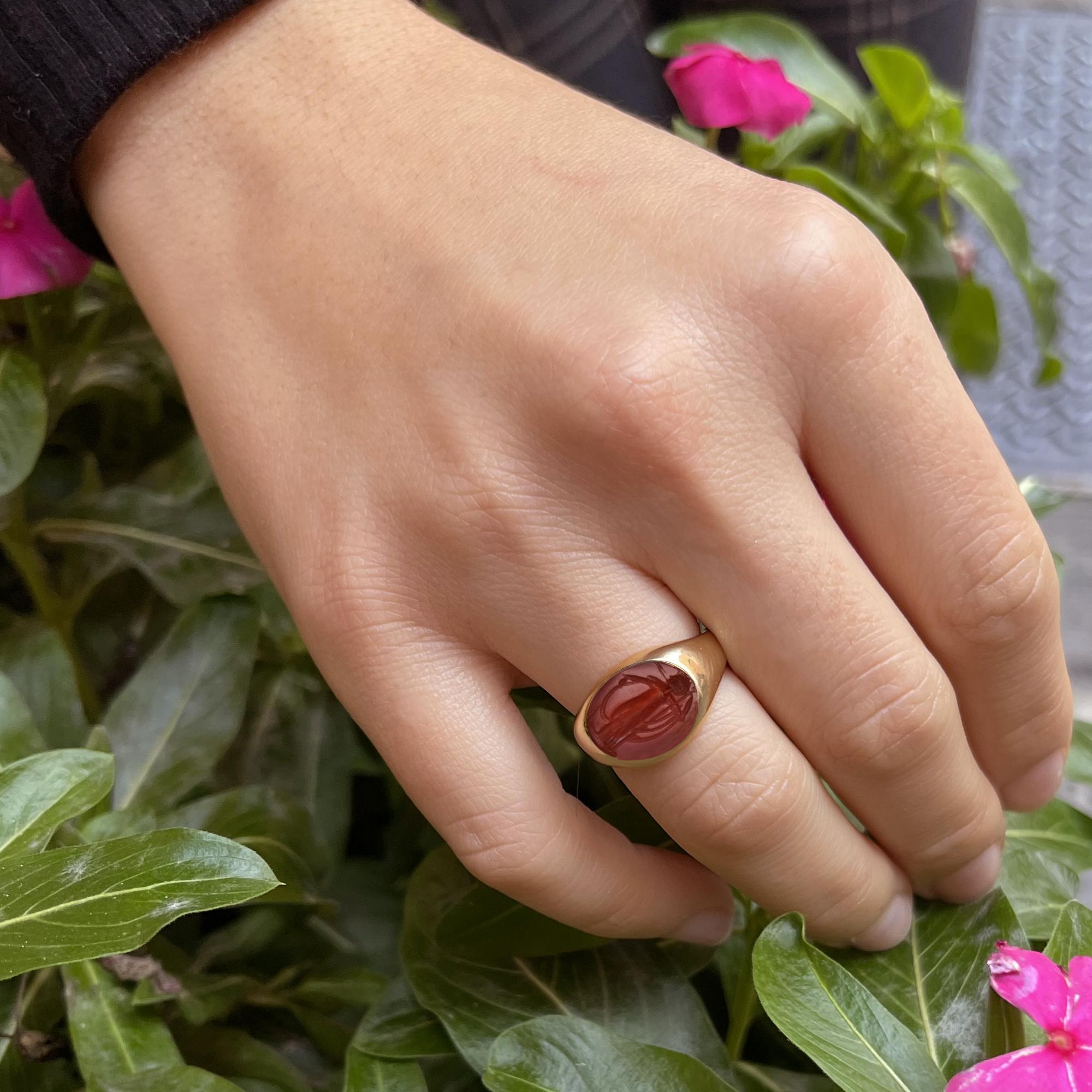 Classical Roman Athena Roman Carnelian Intaglio 18 Kt Gold Ring