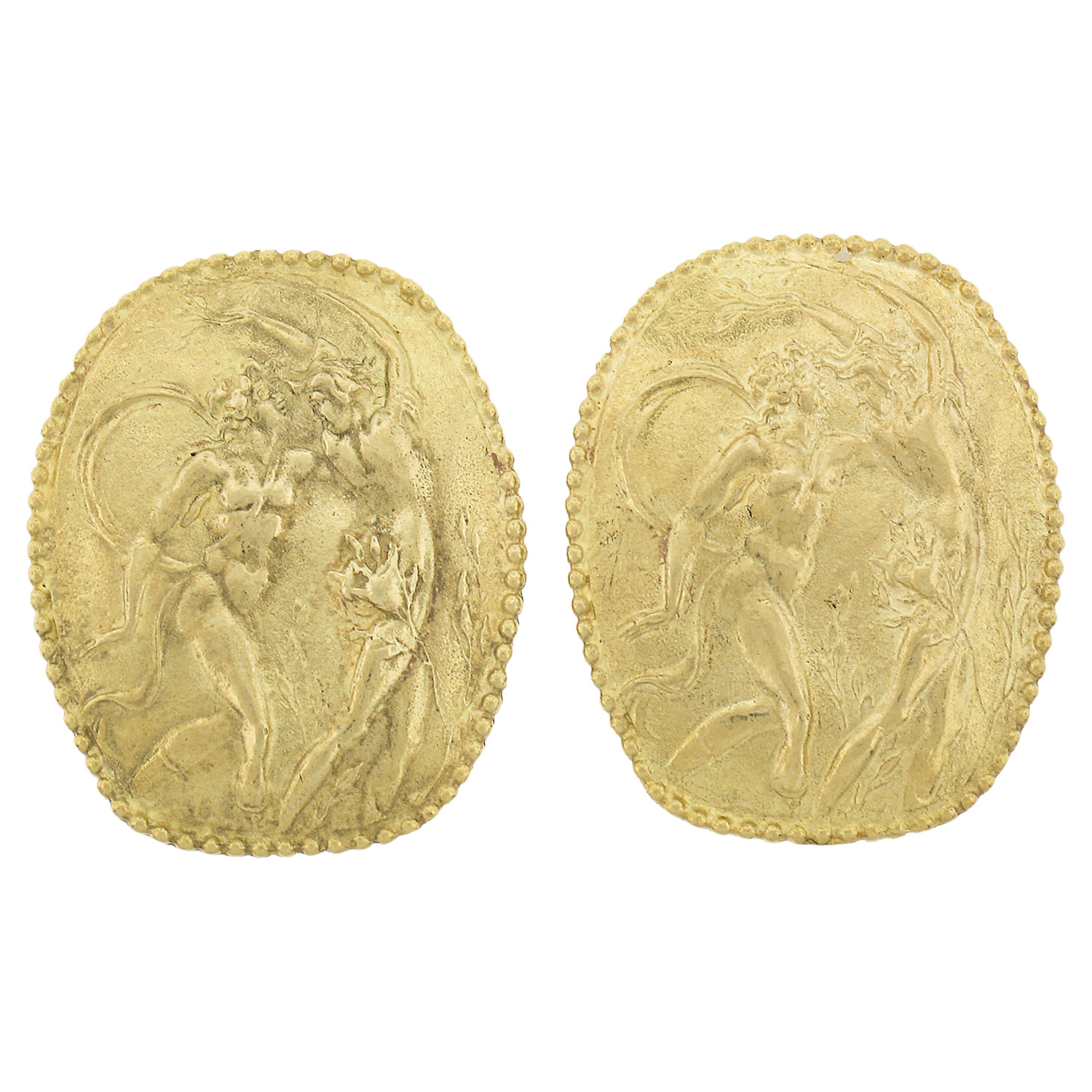 Athena Seidengang 18k Yellow Gold Apollo Casing Saphne Cameo Clip on Earrings