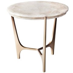 Athena Side Table by DeMuro Das in White Quartz with Hand-Cast Solid Bronze Base