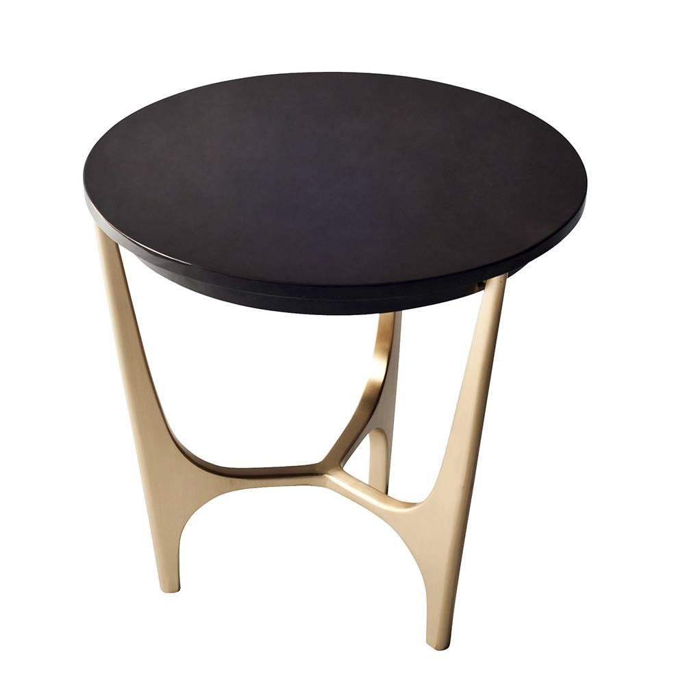Modern Athena Side Table by DeMuro Das with Black Marquina Marble Top and Bronze Base