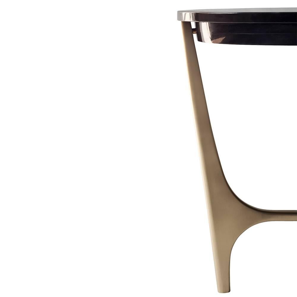 Indian Athena Side Table by DeMuro Das with Black Marquina Marble Top and Bronze Base