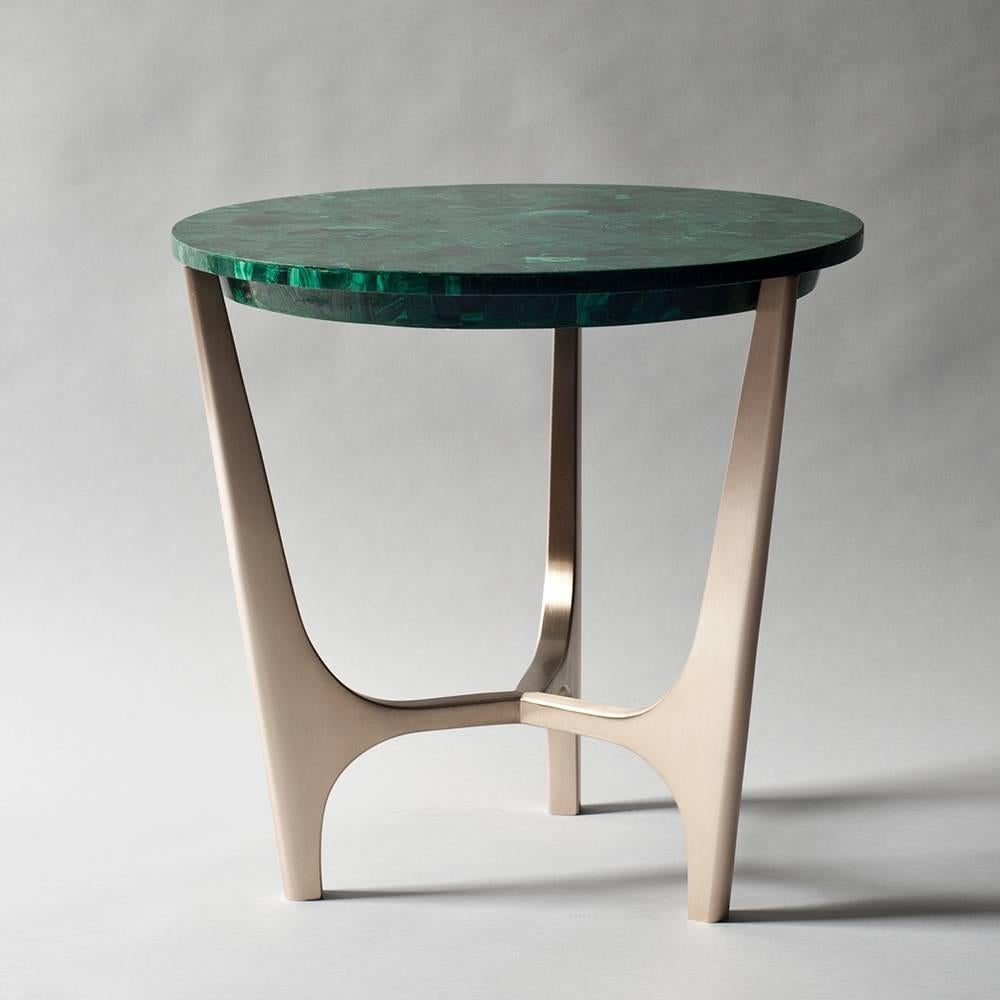Indian Athena Side Table by DeMuro Das with Malachite Top and Solid Bronze Base