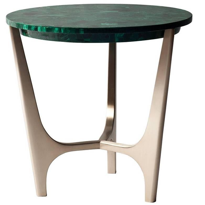 Athena Side Table by DeMuro Das with Malachite Top and Solid Bronze Base