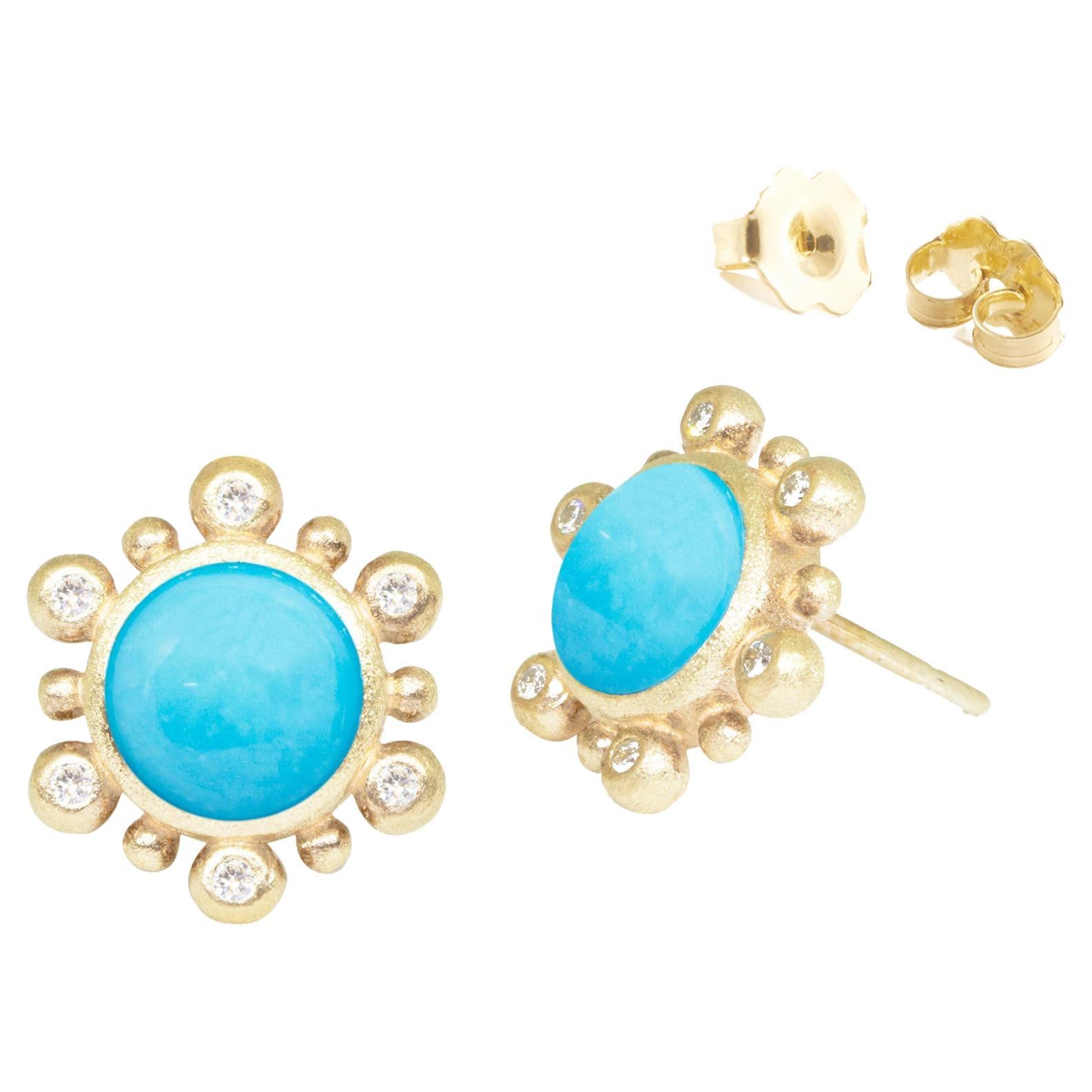 Diamond Orbit Sleeping Beauty Turquoise 18 Karat Gold Stud Earrings For ...