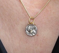 Athena, Wisdom Goddess Coin Pendant Amulet with Diamond, 24K and Sterling