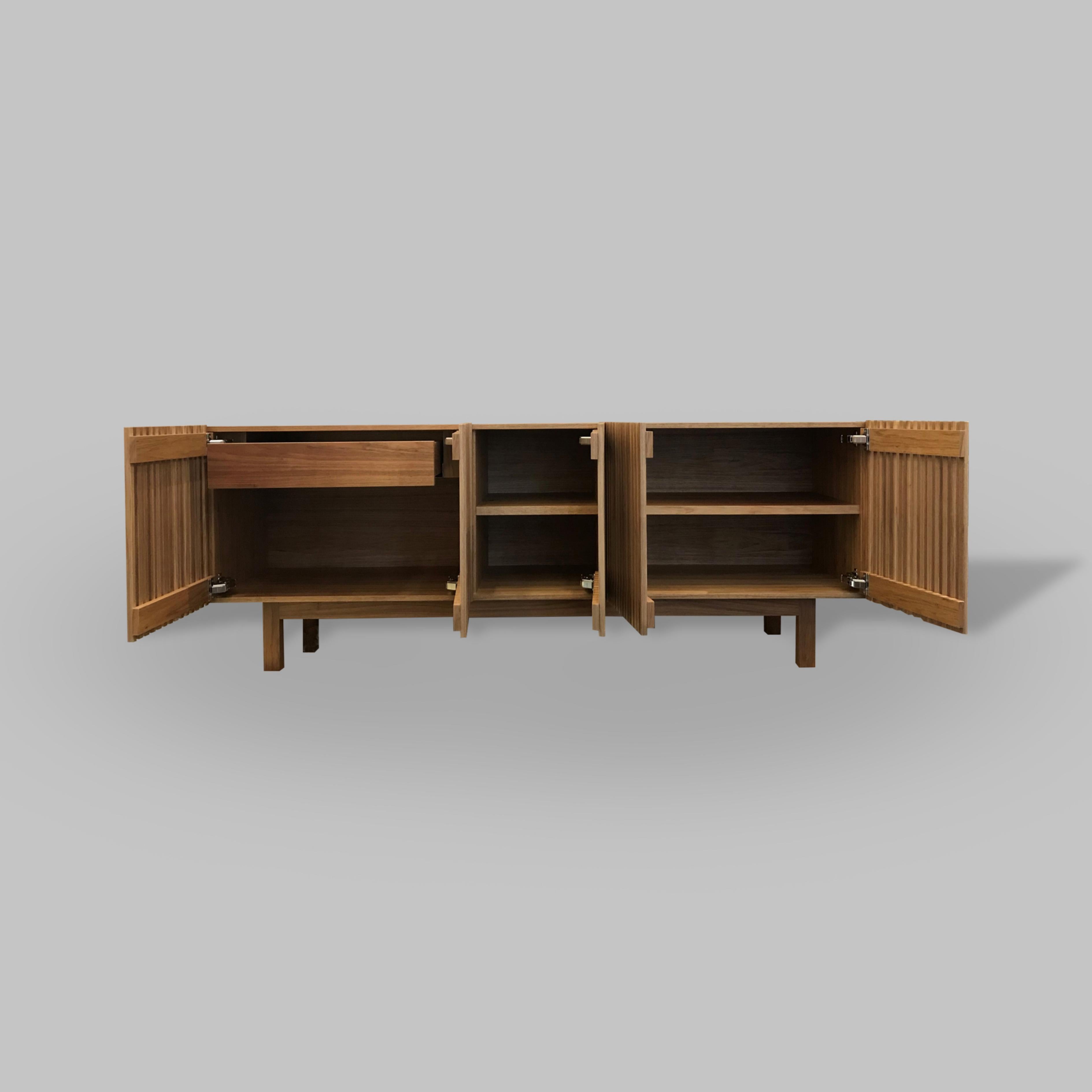 Brazilian 'Athena' Woodwork Natural Credenza in Woodwork For Sale