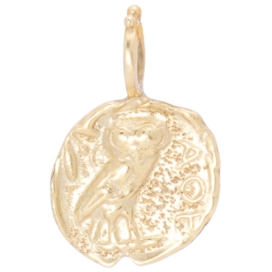Athena's Owl Pendant in 18 Karat Gold For Sale