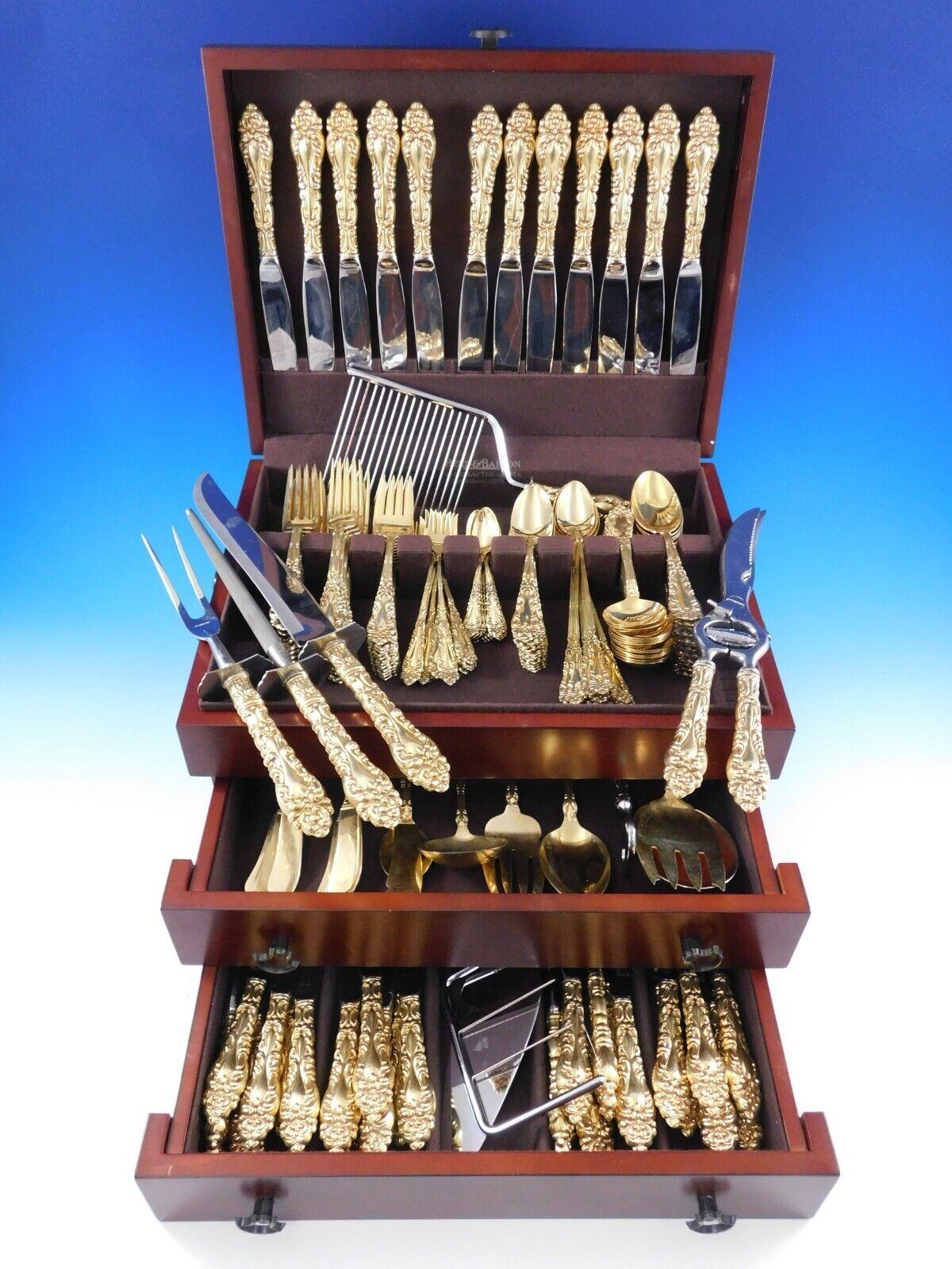 Athene by Amston Vermeil Gold Sterling Silver Flatware Set Service 171 pc Dinner For Sale 8