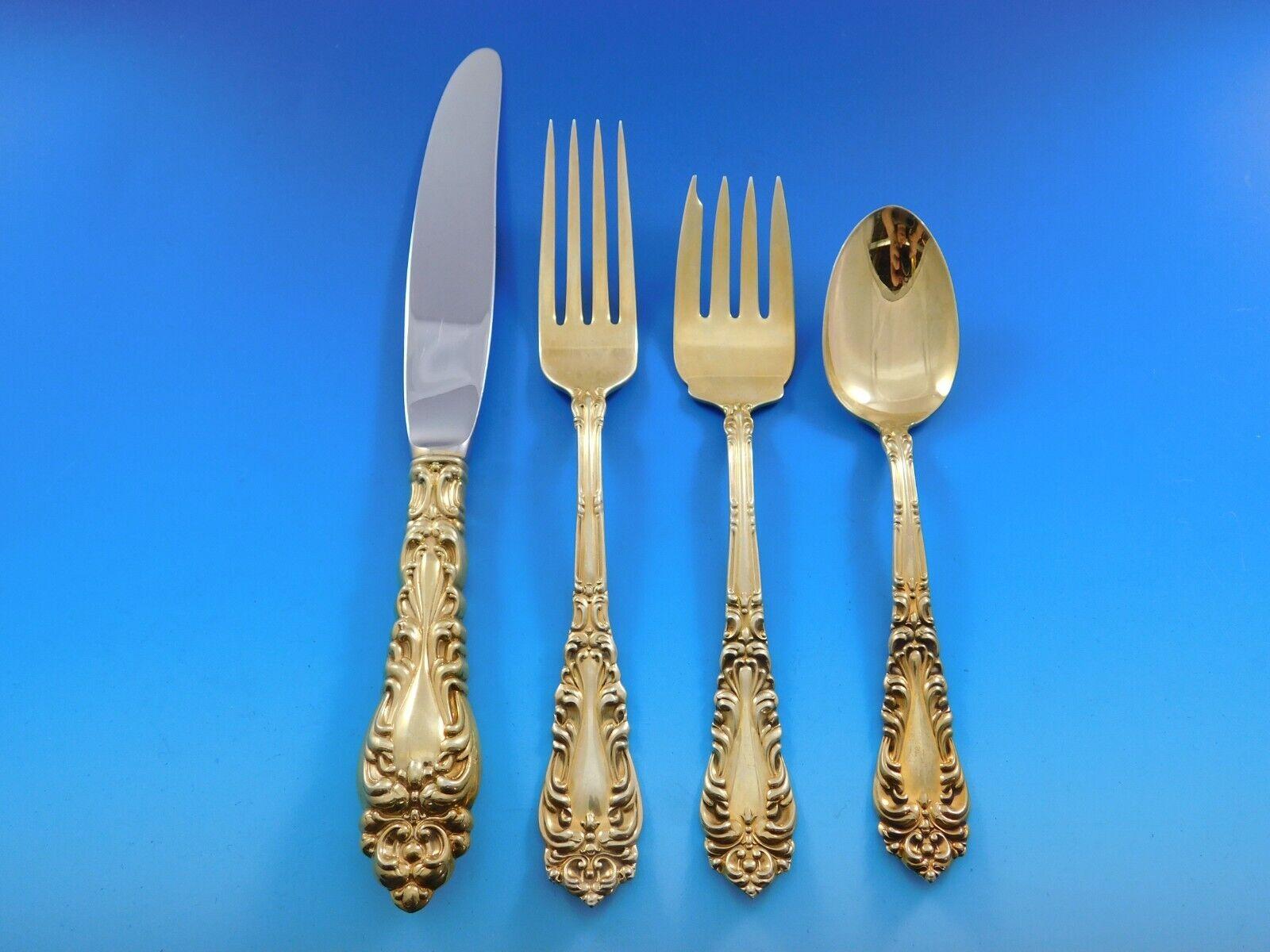Athene by Amston Vermeil Gold Sterling Silver Flatware Set Service 171 pc Dinner In Excellent Condition For Sale In Big Bend, WI