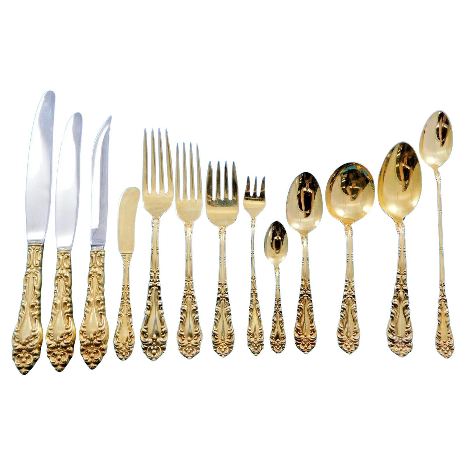 Athene by Amston Vermeil Gold Sterling Silver Flatware Set Service 171 pc Dinner For Sale