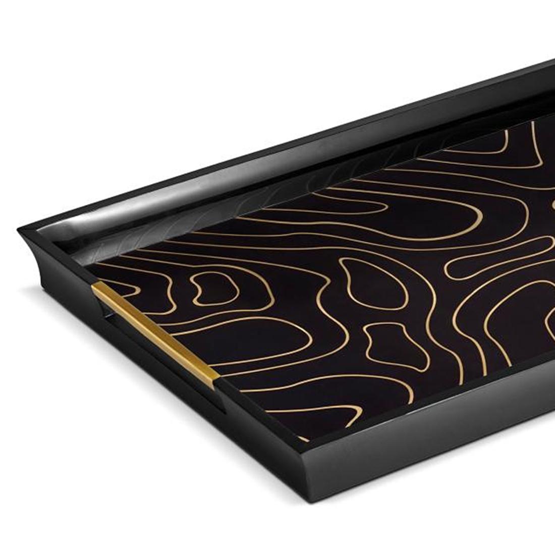 Tray Athenee all with black resin and gold trims.
With brass handles.
Subtle piece with luxury gift box included.