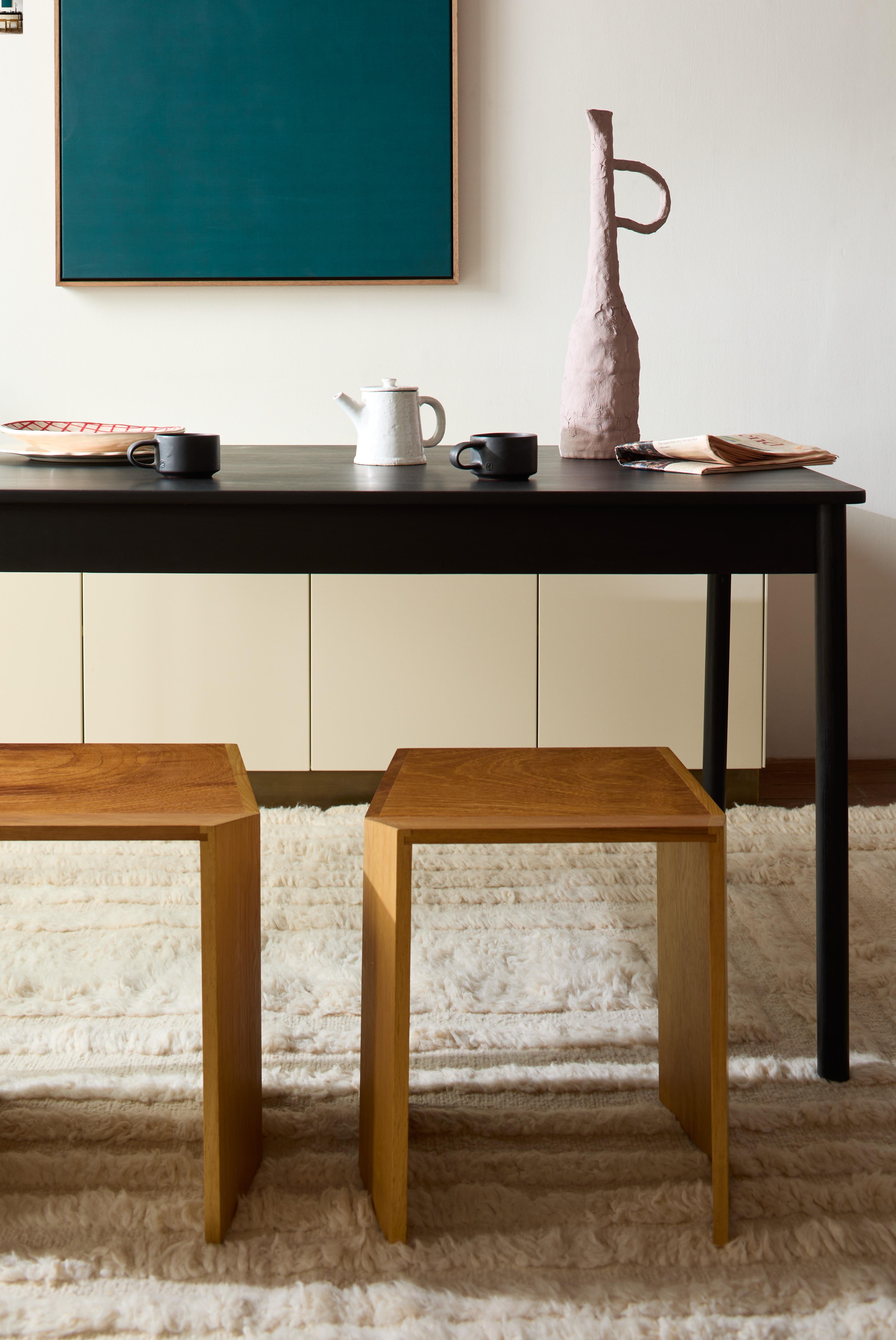 Oiled Athens Stool in Iroko Wood by Leonard Kadid for Lemon