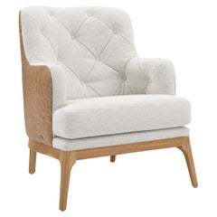 Athos Armchair Upholstered in Leather and Fabric in Teak Wood Finish