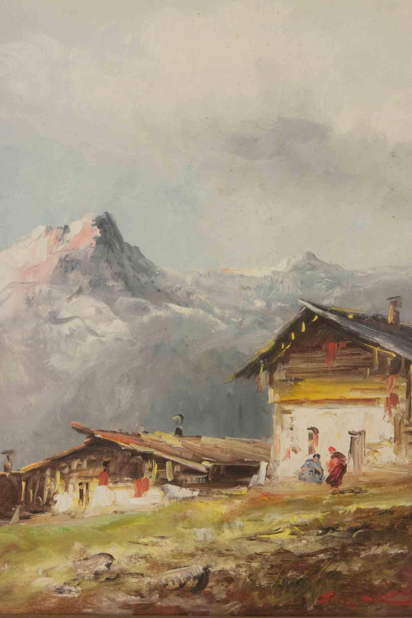 Landschaft ist ein modernes Kunstwerk von Athos Brioschi aus der Mitte des 20.

Gemischtes farbiges Öl auf Leinwand.

Handsigniert am unteren Rand.

Inklusive Rahmen: 54x44 cm