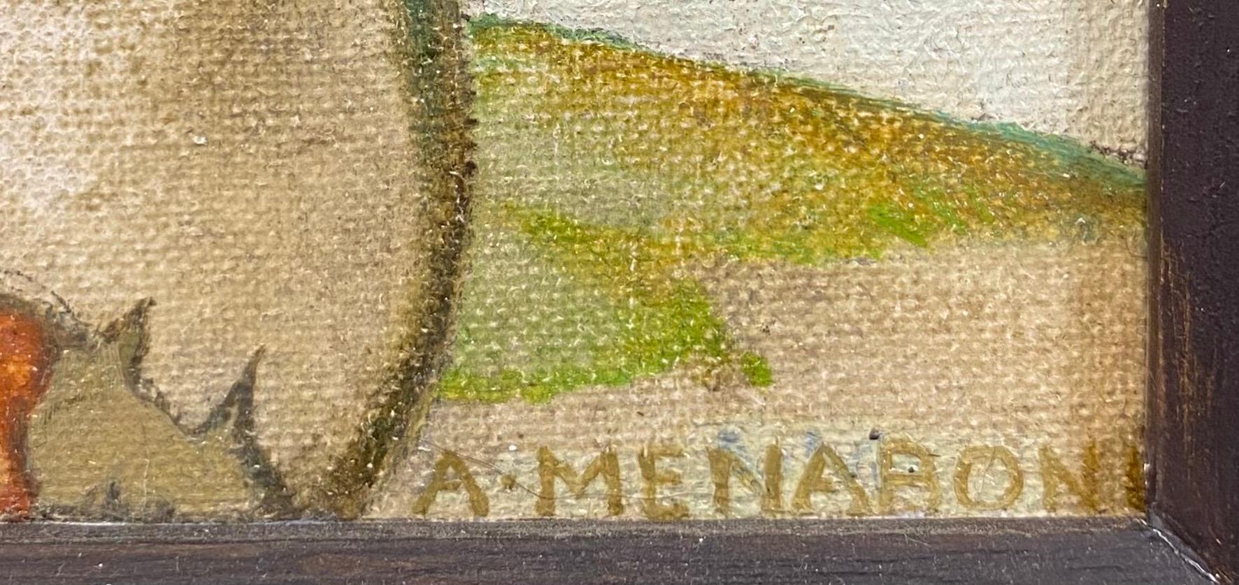 Ein fantastisches Gemälde aus der WPA-Ära, das den berühmten italienisch-amerikanischen Künstler Athos Menaboni (1895-1990) als Schwarzbrenner in Georgia zeigt.

Dieses Werk zeigt einen älteren Mann mit einem braunen Hut, einer braunen Jacke und