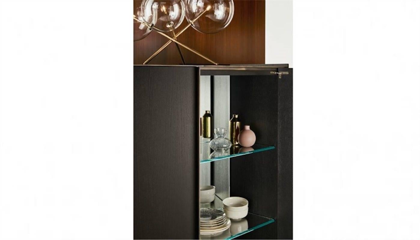 Modern Athus Bar Cabinet by Gallotti and Radice in Black Lacquered Ash and Marble Top For Sale