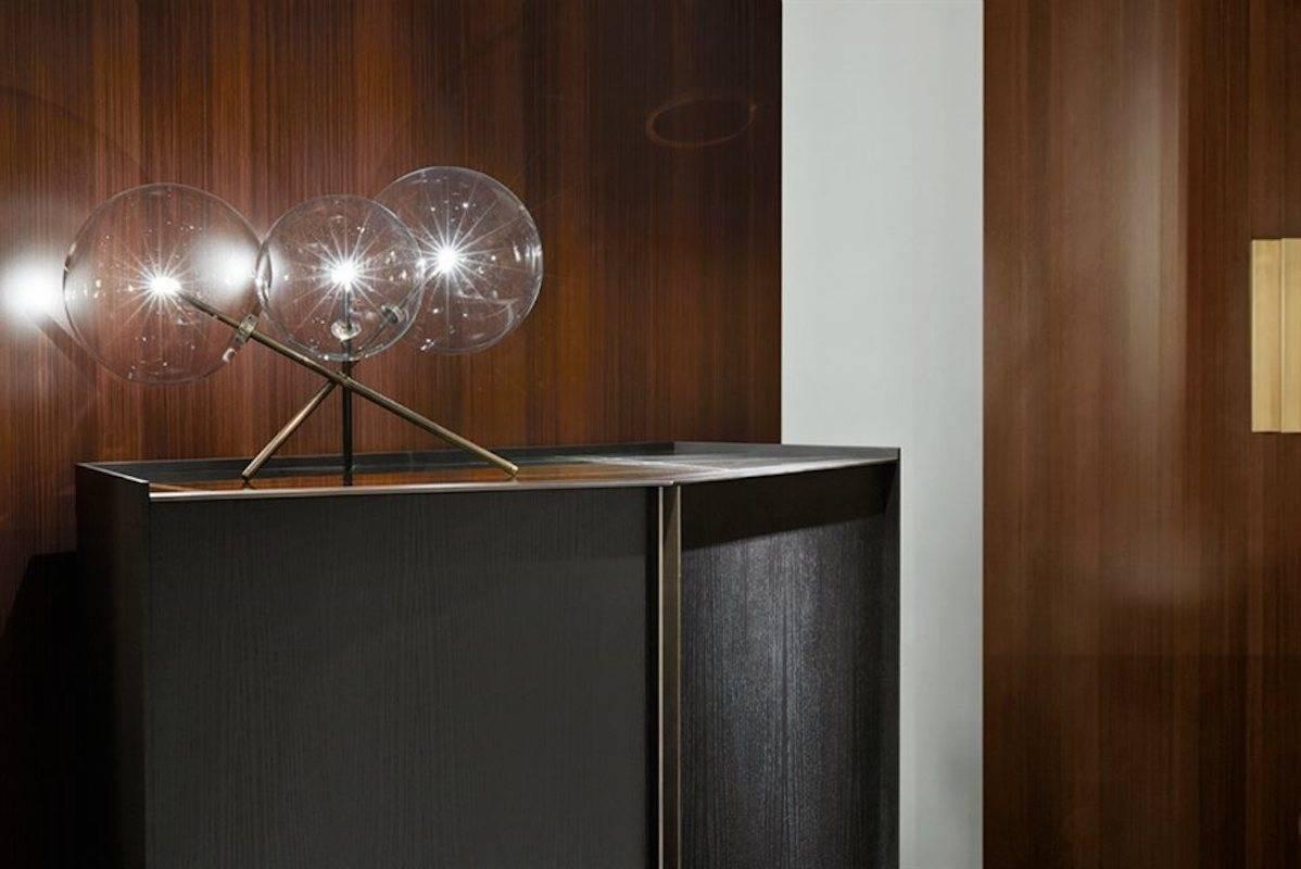 Italian Athus Bar Cabinet by Gallotti and Radice in Black Lacquered Ash and Marble Top For Sale