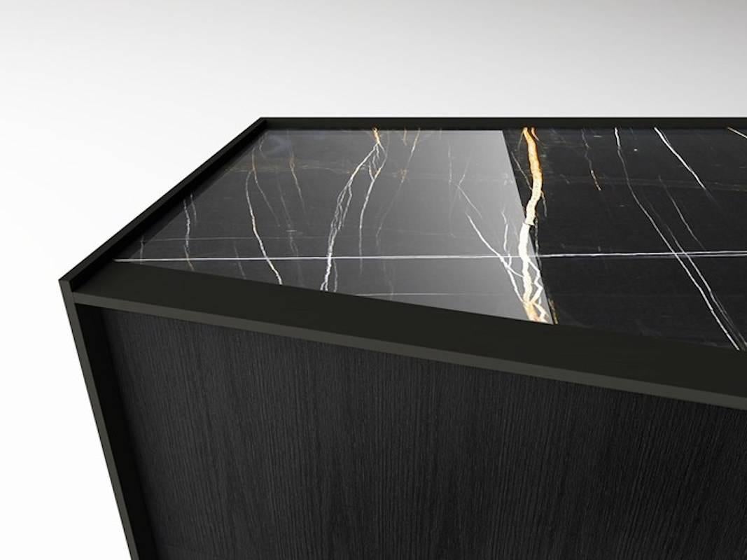 Athus Bar Cabinet by Gallotti and Radice in Black Lacquered Ash and Marble Top In New Condition For Sale In Rhinebeck, NY