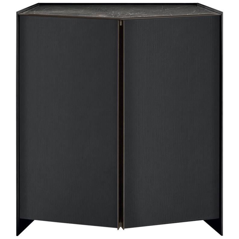 Athus Bar Cabinet by Gallotti and Radice in Black Lacquered Ash and Marble Top For Sale