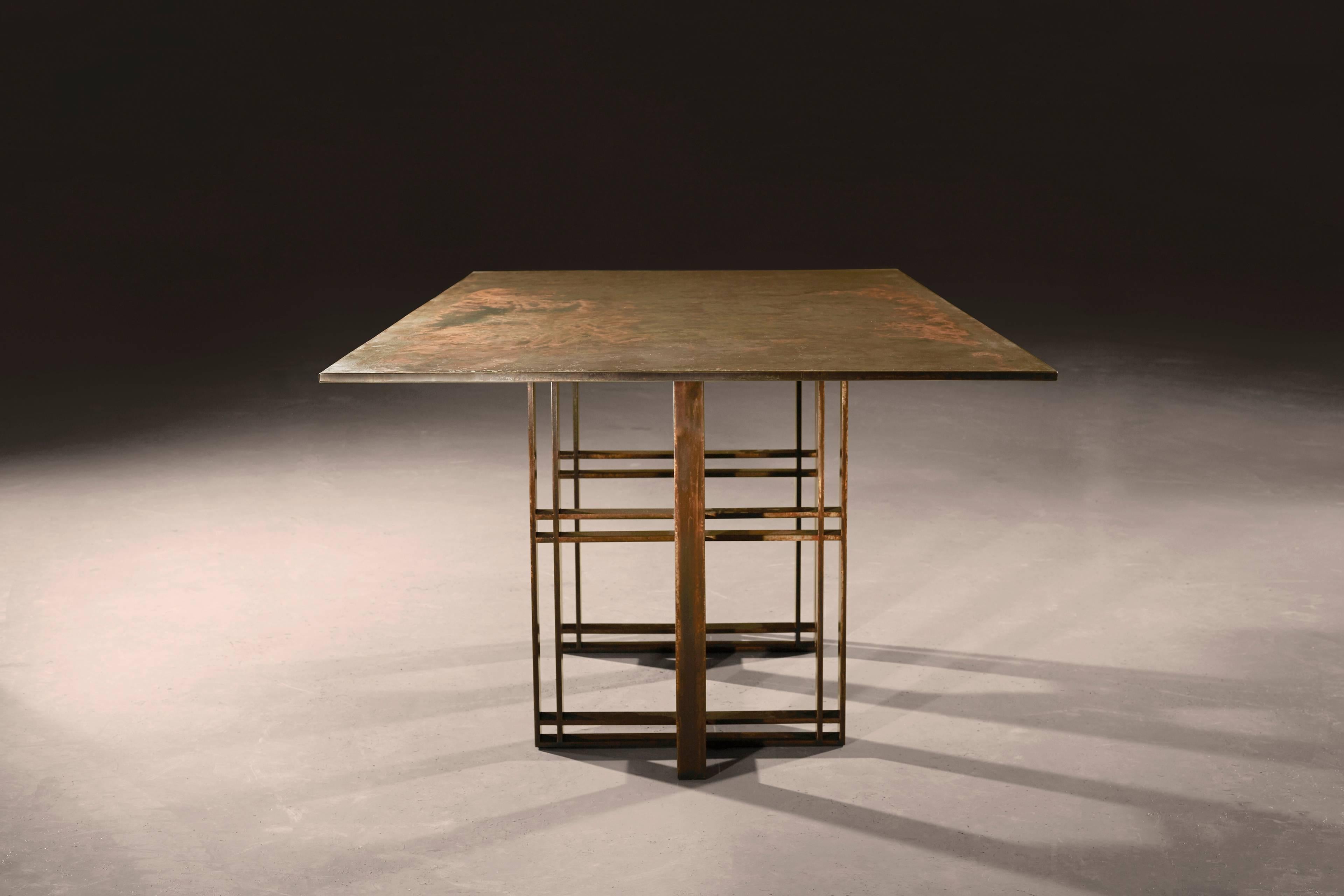 British Athwart Dining Table — Patinated Steel — L For Sale