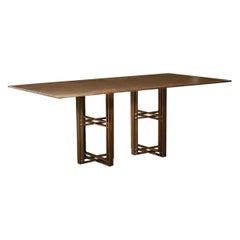Athwart Dining Table, Patinated Steel Frame, Patinated Brass Top, XL