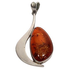Used ATI Poland Sterling Silver Amber Pendant