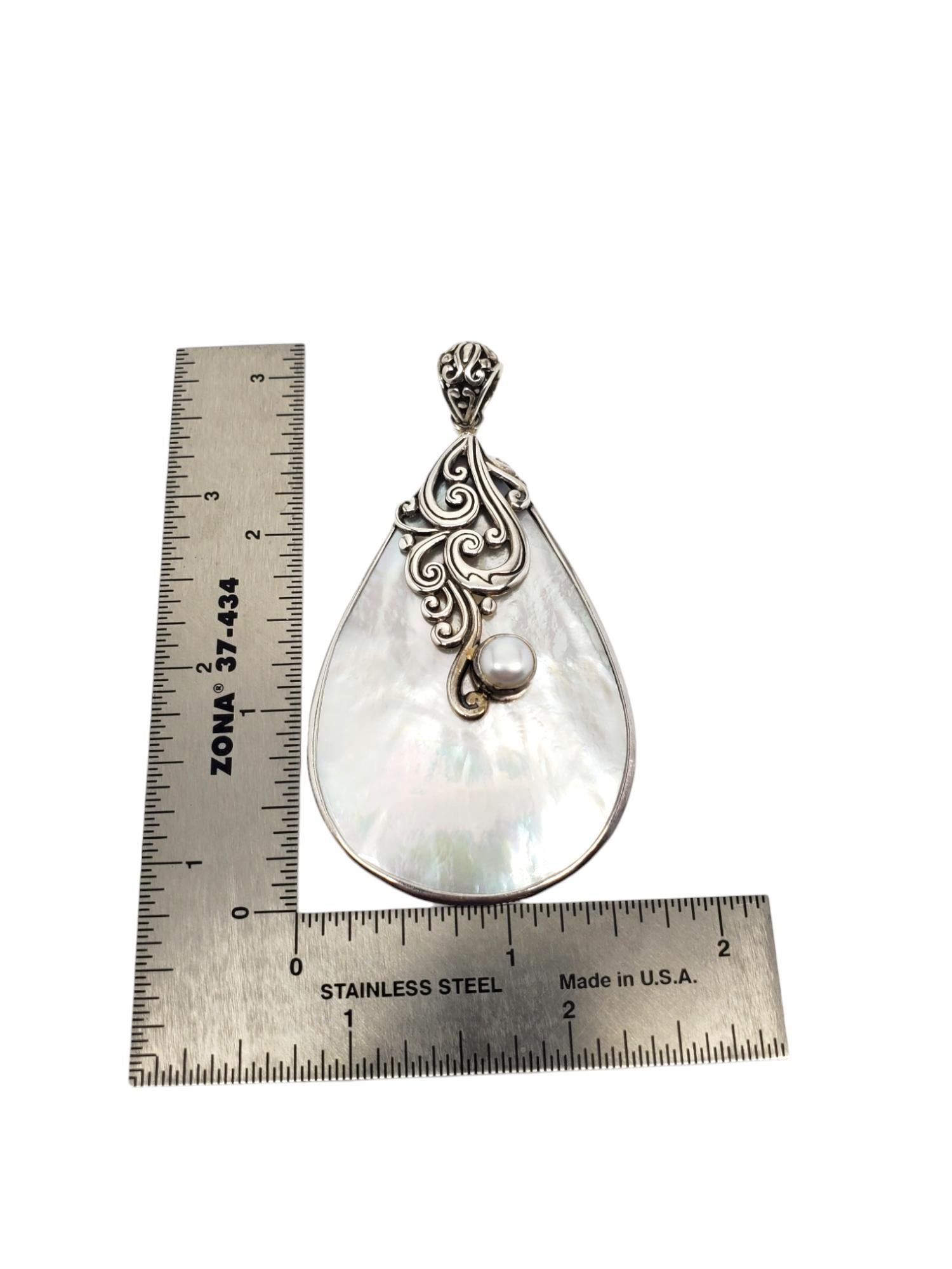 ATI Sterling Silver Mother Of Pearl Tear Drop Pendant #20253 For Sale 2