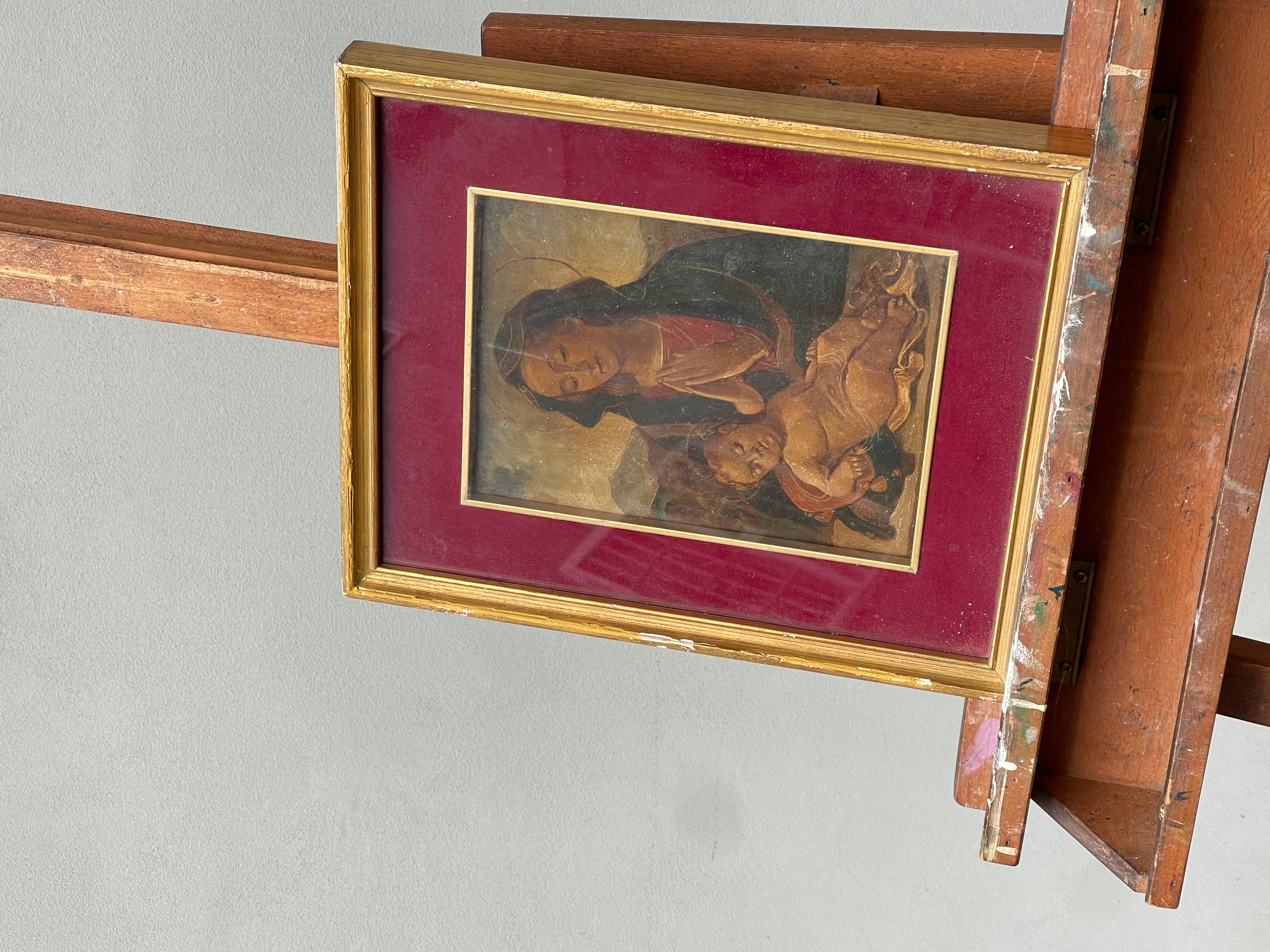 Wood Atico dipinto olio su tavola raffigurazione di vergine maria, IXX SECOLO  For Sale