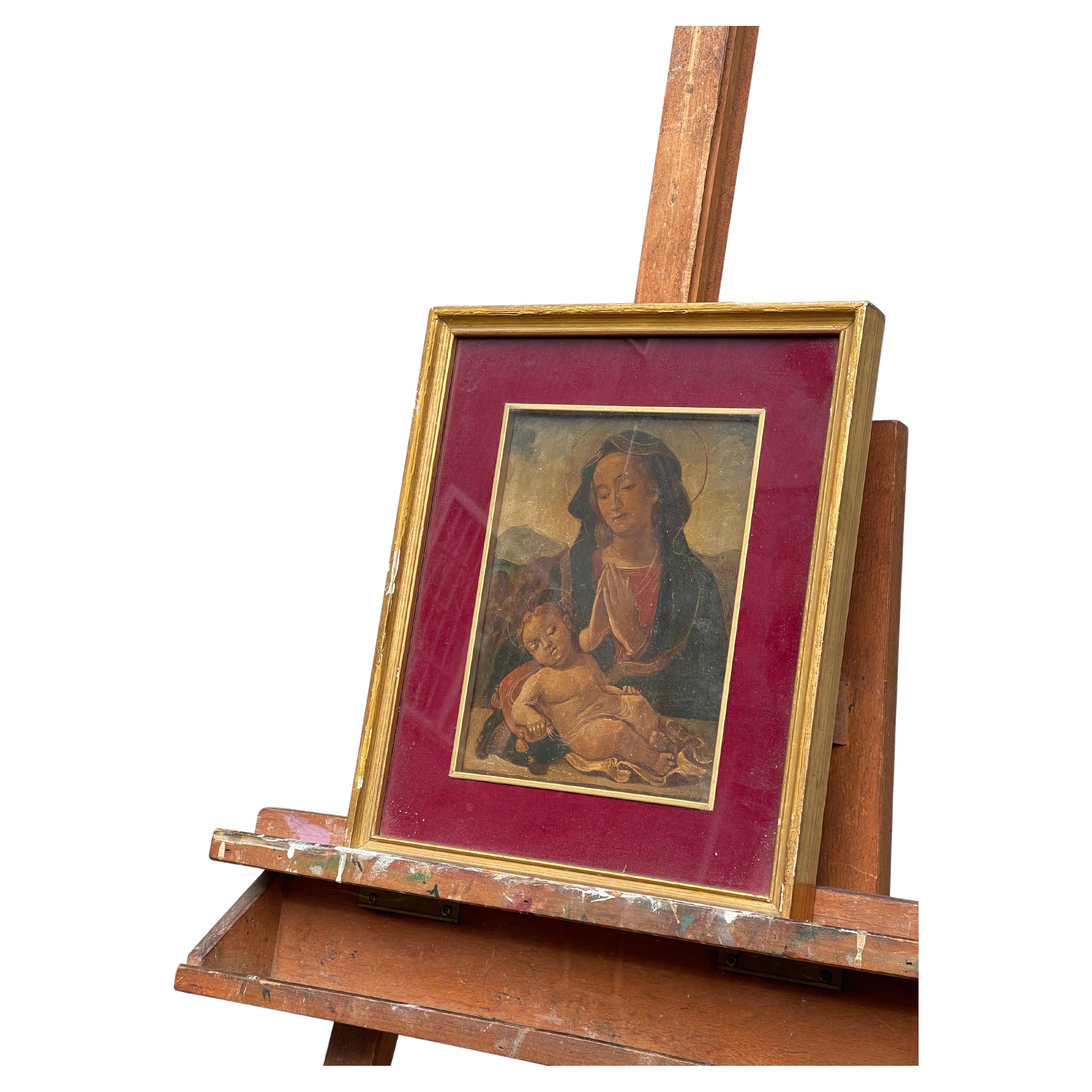 Atico dipinto olio su tavola raffigurazione di vergine maria, IXX SECOLO  For Sale