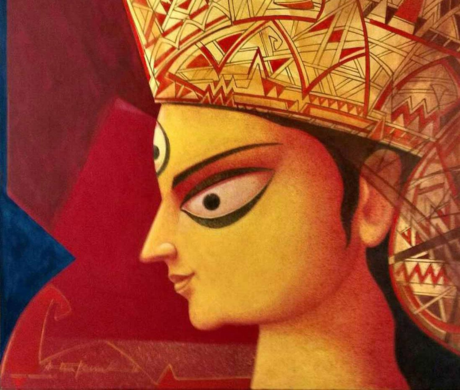 Atin Basak Durga Indian Goddess Mythology Tempera On Board