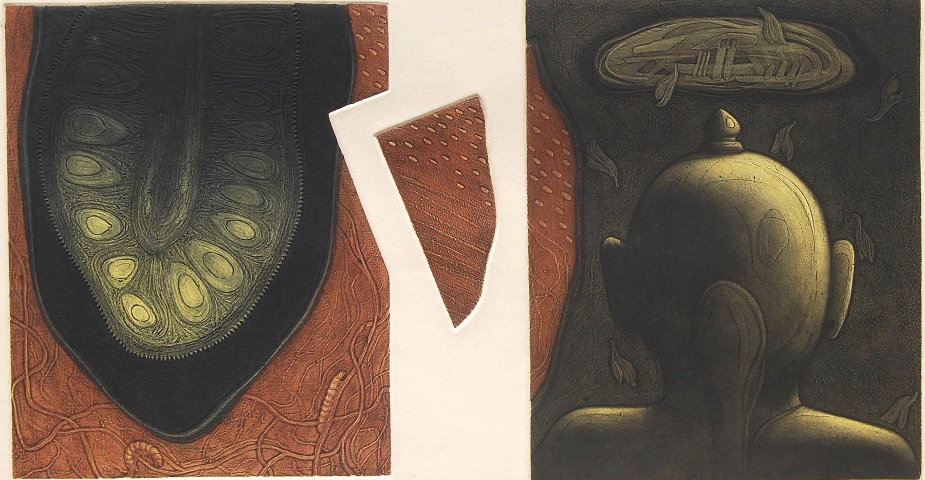 Soldier, Etching, Brown, Green colors by Contemporary Indian Artist 