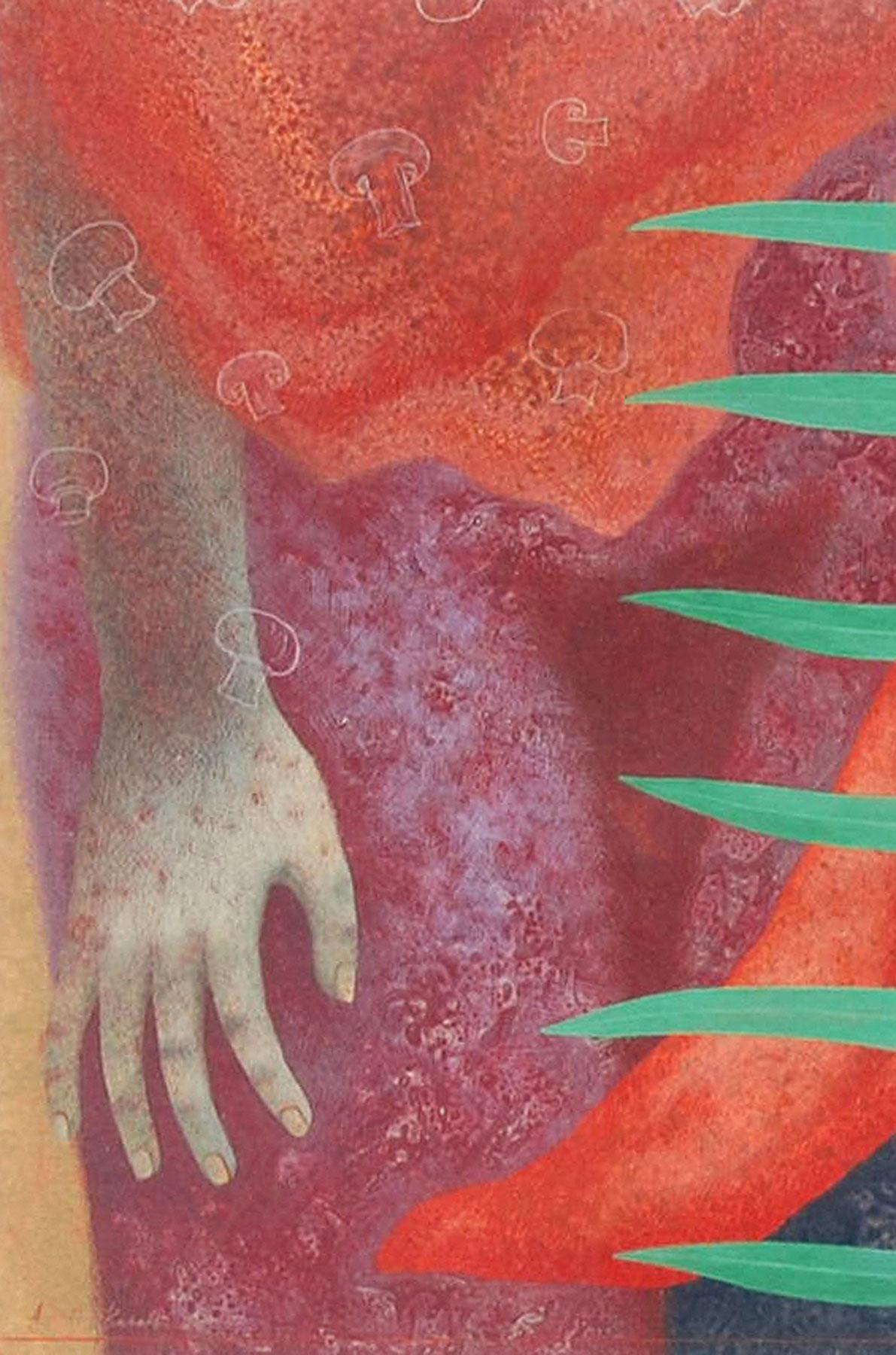 Figurativo, Mano, Témpera sobre tabla, Rojo, Naranja, Verde, Artista indio 