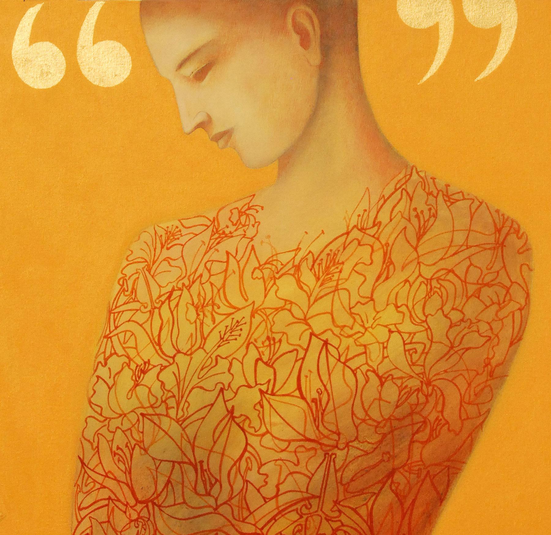 Frauen, Acrylgemälde, Orange, Rot, Gelb Farben von indischer Künstlerin „In Lager“ (Zeitgenössisch), Painting, von Atin Basak