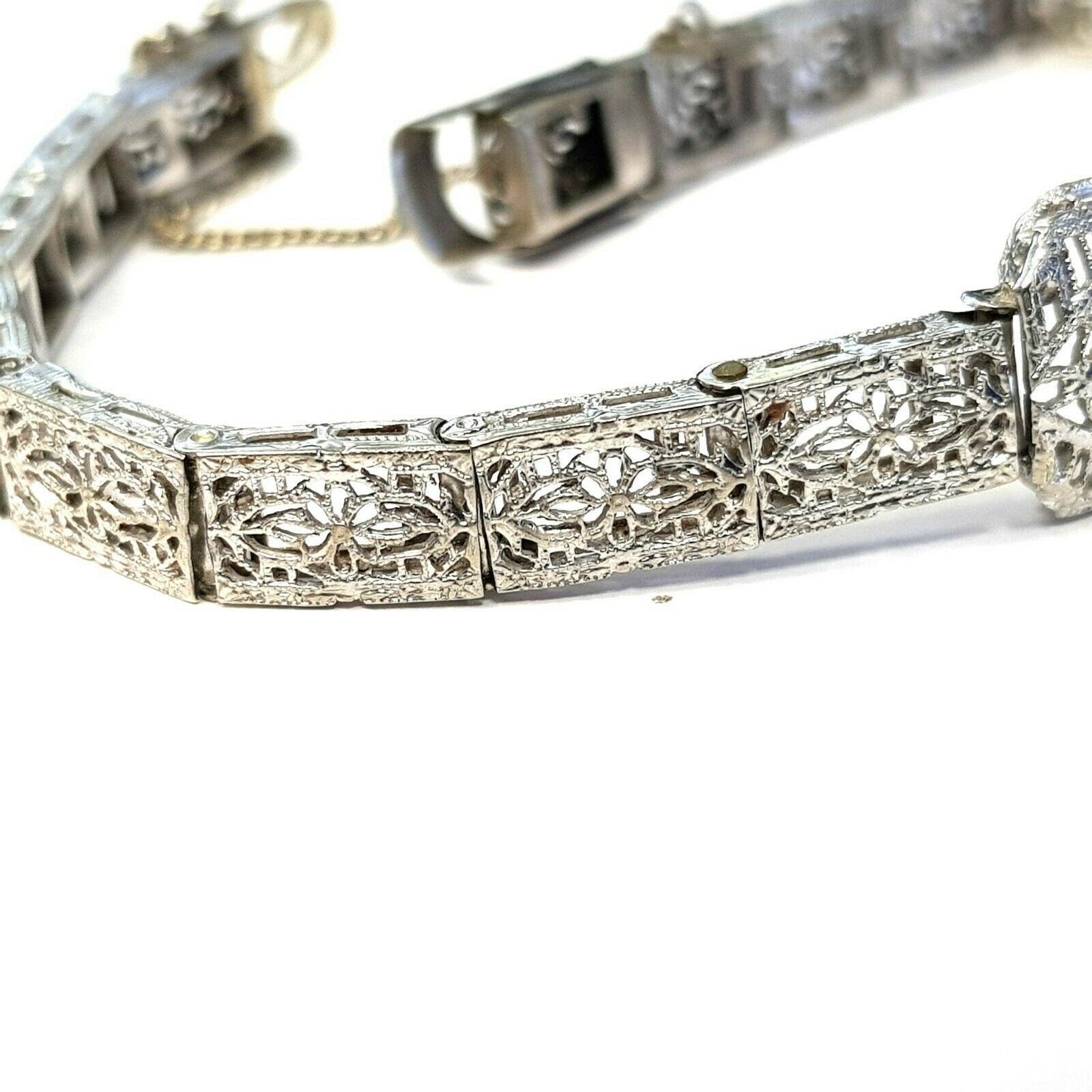 Round Cut  Art Deco Style 10 Karat Gold Bracelet with Sapphires and 0.10 Carat Diamond