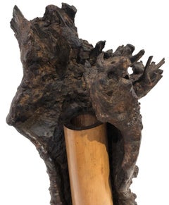 Atique Japanese Rootwood & Bamboo Ikebana Vase, XIX Century