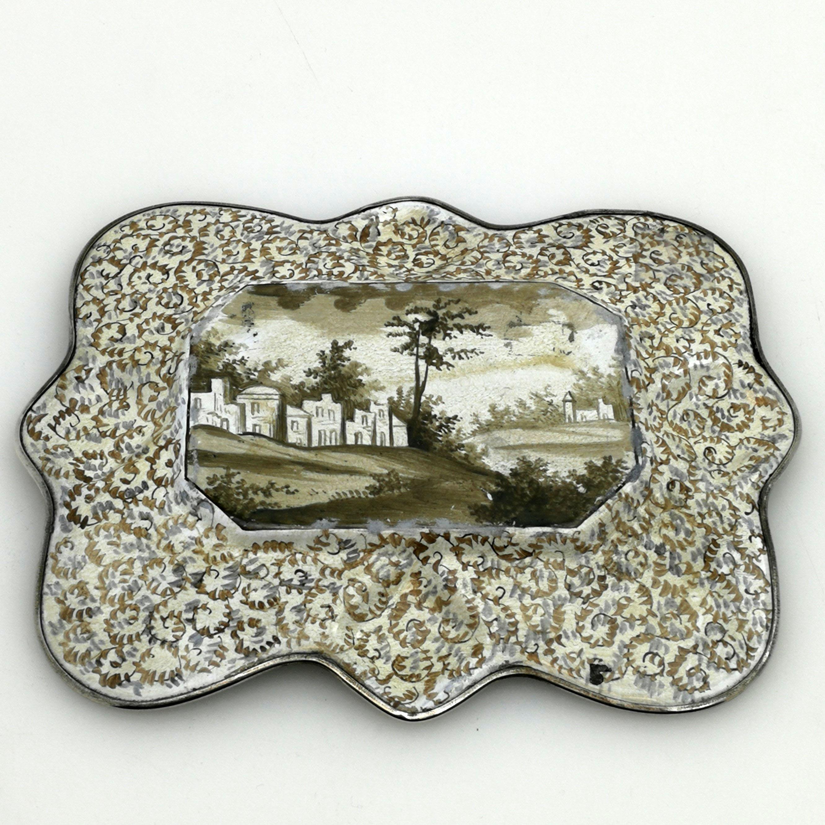 19th Century Atique Viennese Enamel & Silver Tray / Dish Austria circa 1880 Pin / Trinket