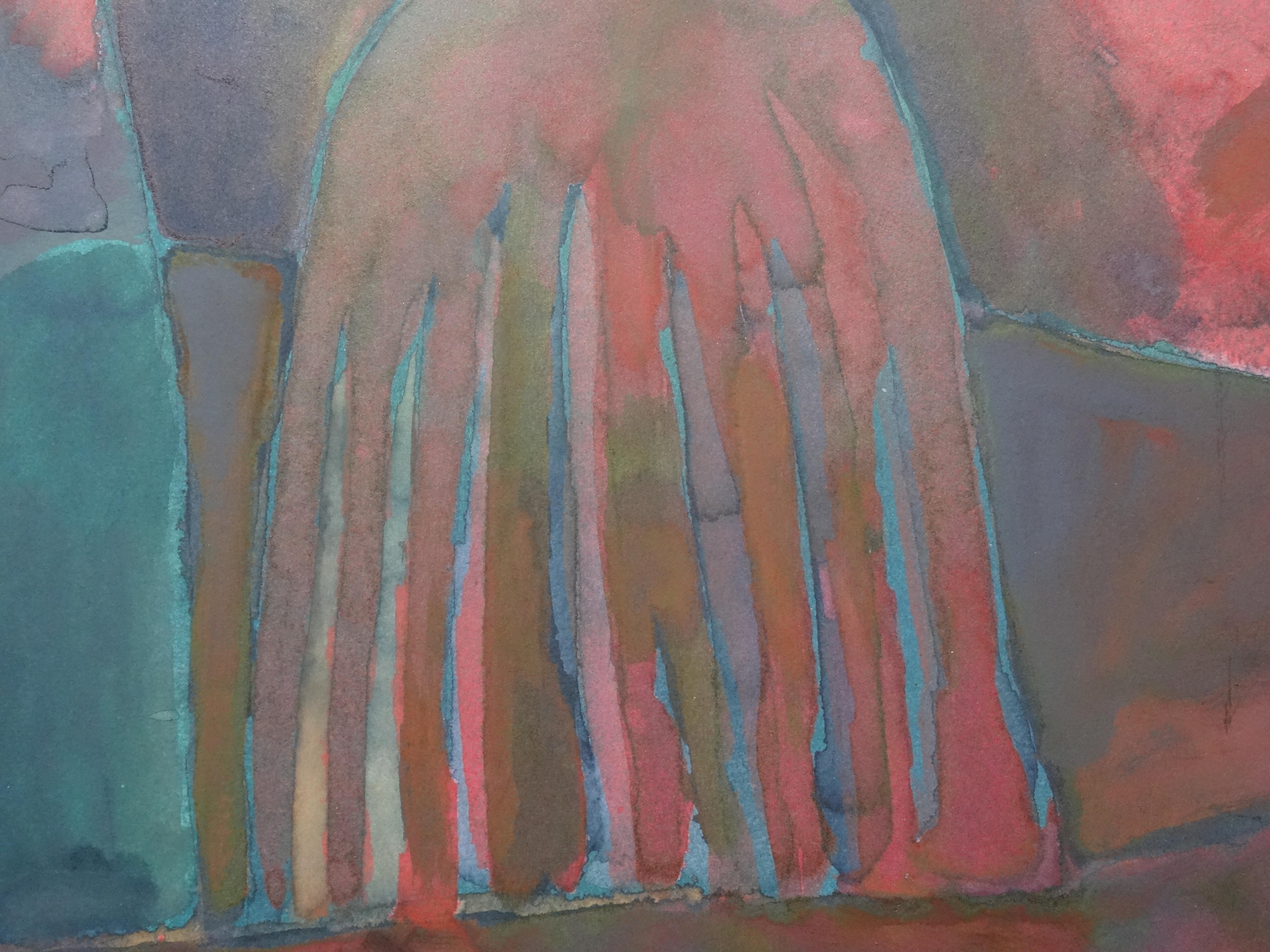Carnevale. Carta, legno, acquerello, 53x75 cm - Abstract Painting Marrone di Atis Ievins