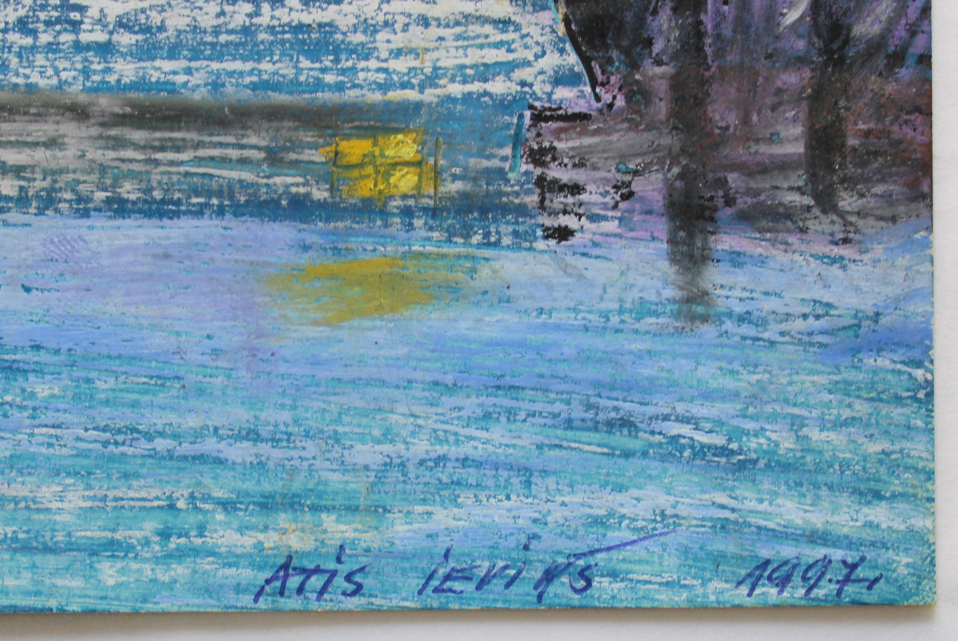 Weihnachten. 1997, Karton, Mischtechnik, 18,5x25 cm – Painting von Atis Ievins