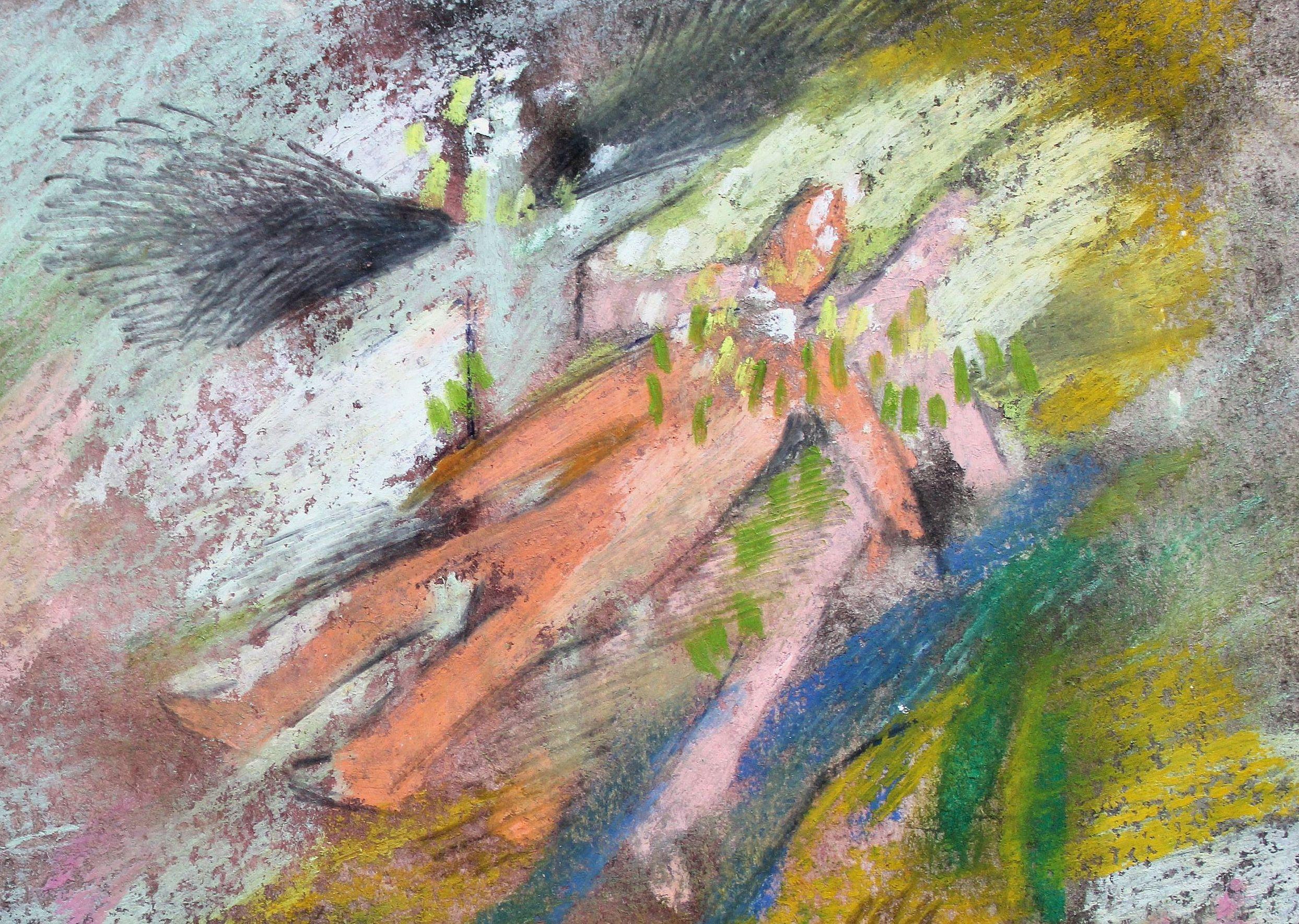 Flight over the ground. 1996, Papier, Mischtechnik, 29x20,5 cm (Grau), Landscape Painting, von Atis Ievins
