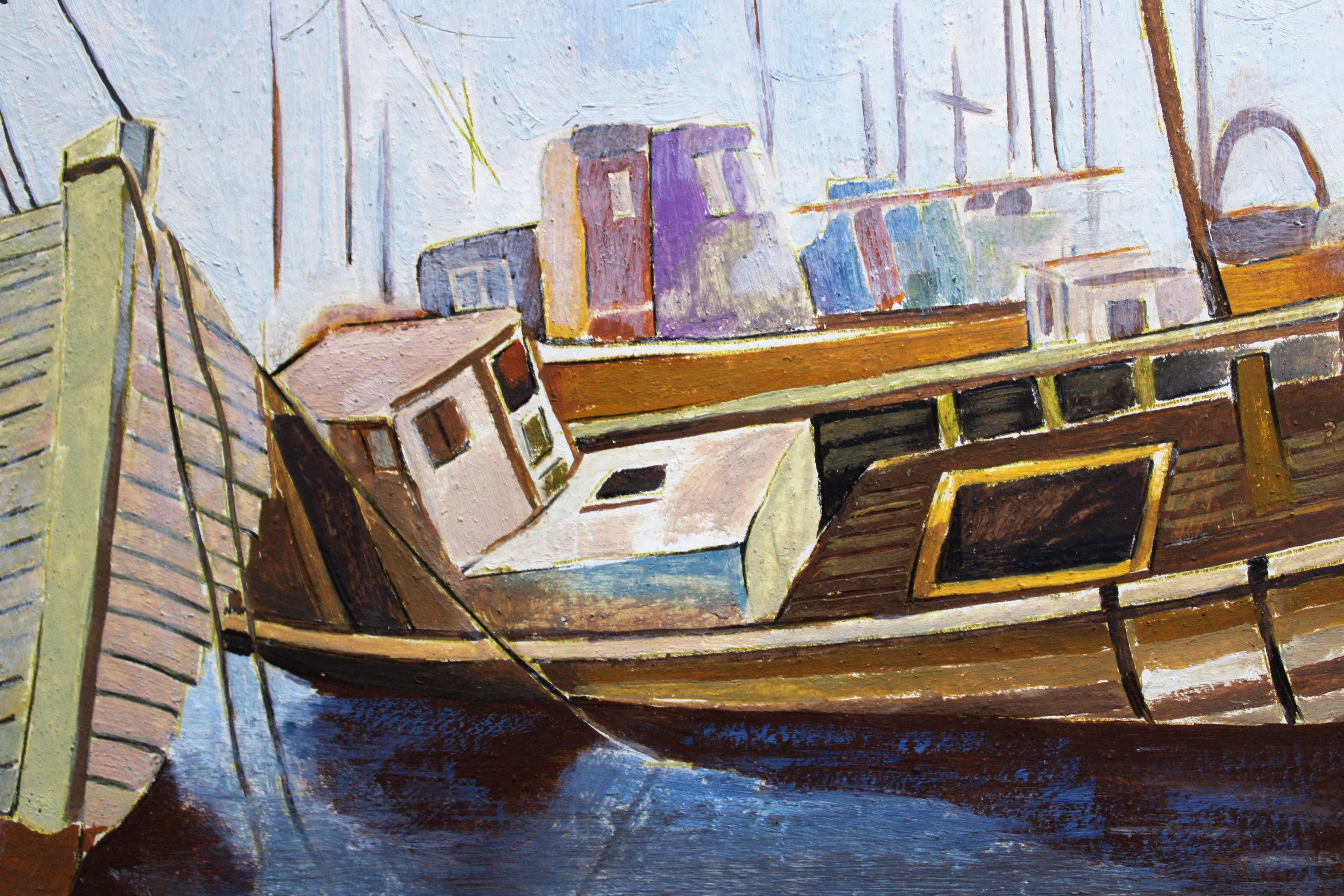 En el puerto 1972, cartón, técnica mixta, 19x17,2 cm - Art Contemporáneo de Atis Ievins
