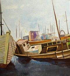 En el puerto 1972, cartón, técnica mixta, 19x17,2 cm