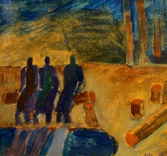 En el banco 1970, cartón, técnica mixta, 18,3x19,5 cm