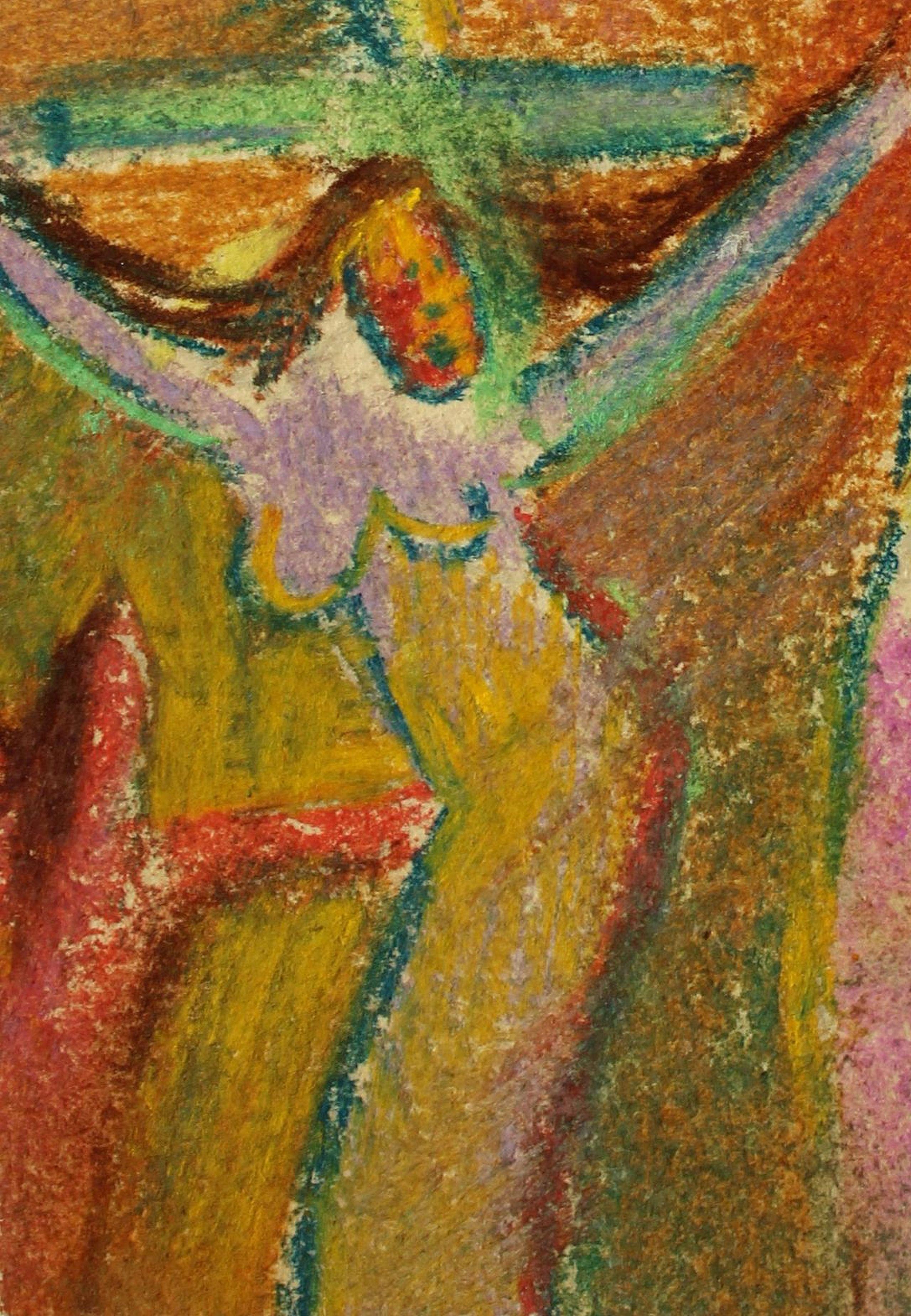 Scream. 1971, Pappe, Ölkreiden, 15,5x13 cm, Scream. – Painting von Atis Ievins