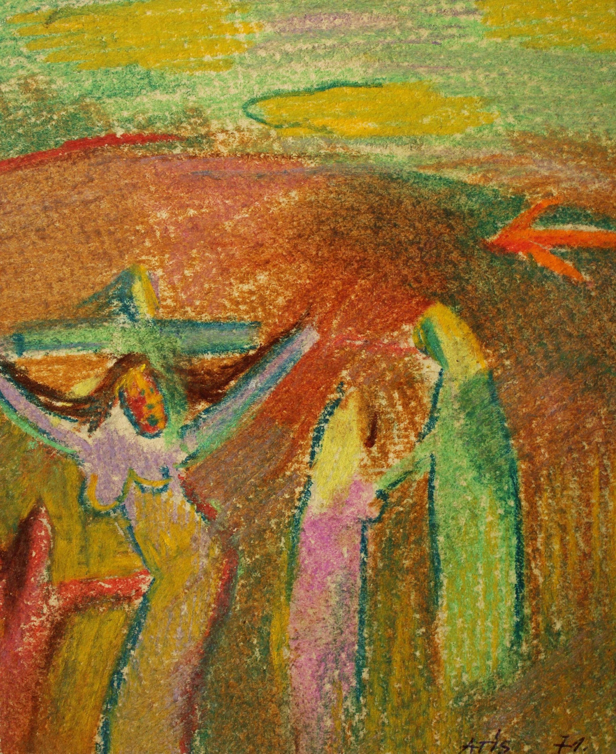 Urlo. 1971, cartone, pastelli a olio, 15,5x13 cm