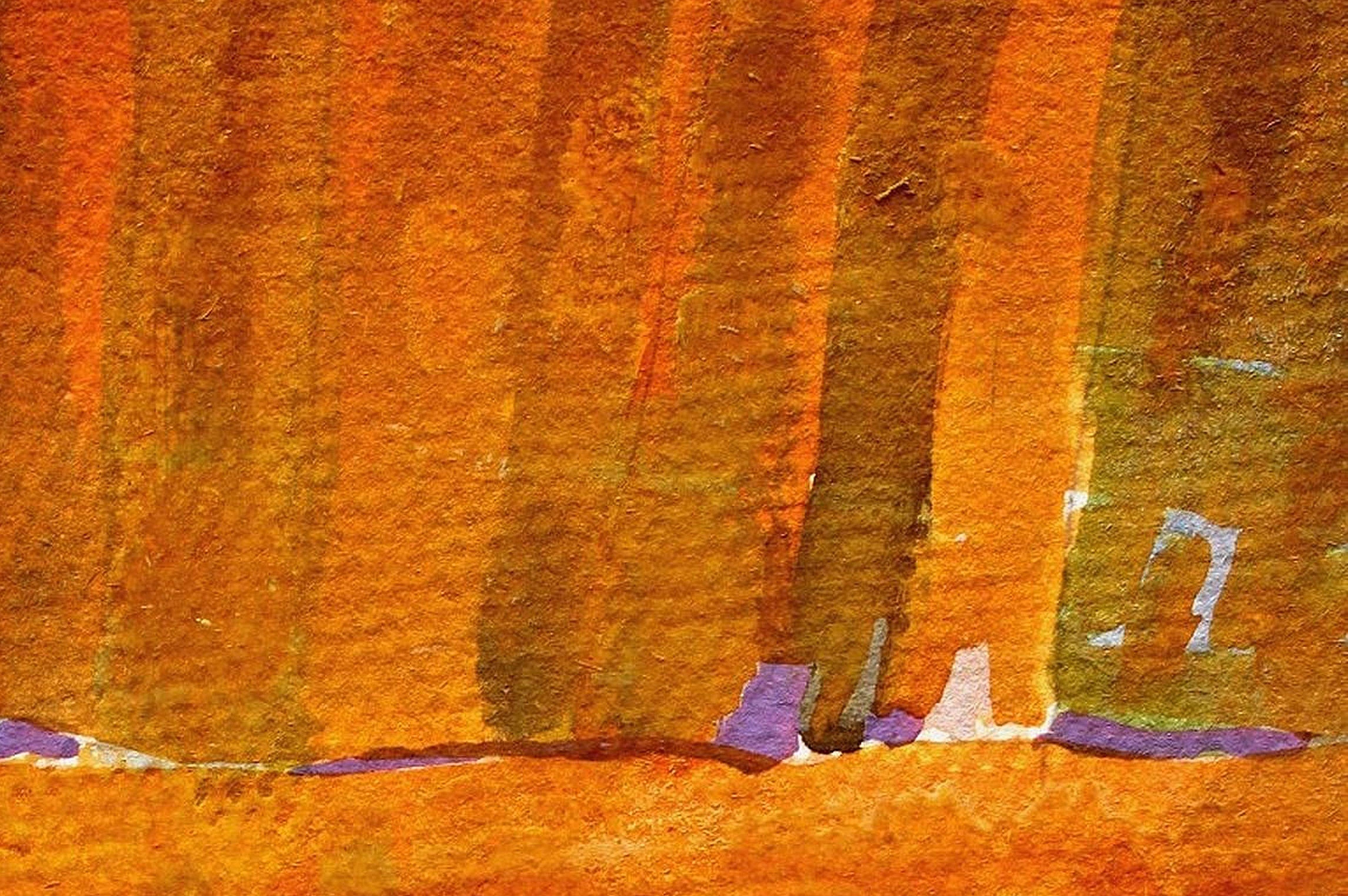 Il gioco. 1973, carta, tempera, 19x18 cm - Figurative Painting Arancia di Atis Ievins