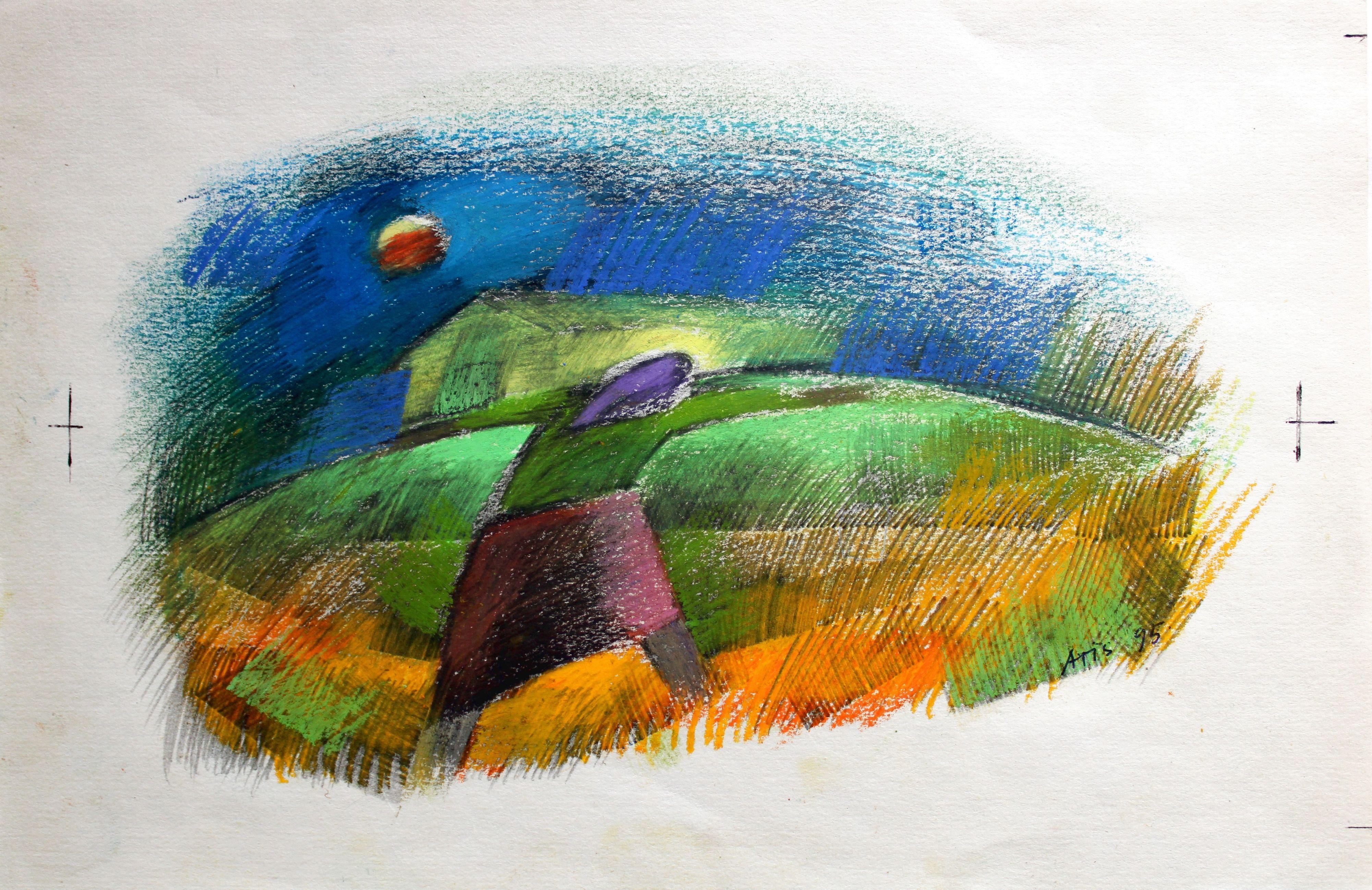 The way home. 1995, Papier, Mischtechnik, 15x22 cm – Painting von Atis Ievins