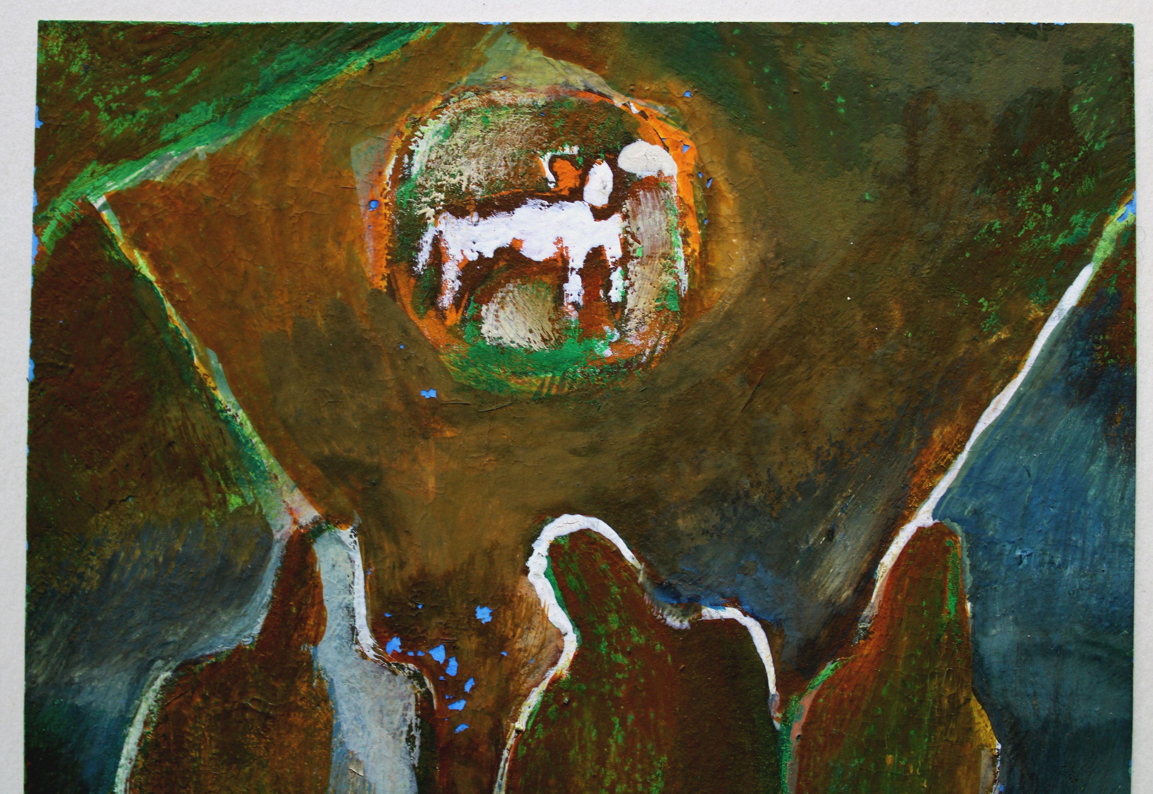 Tres íbices 1972., papel, témpera, 12,5x12,3 cm - Painting Contemporáneo de Atis Ievins