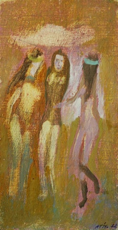 Trois sœurs. 1972, carton, huile, 17 x 9 cm