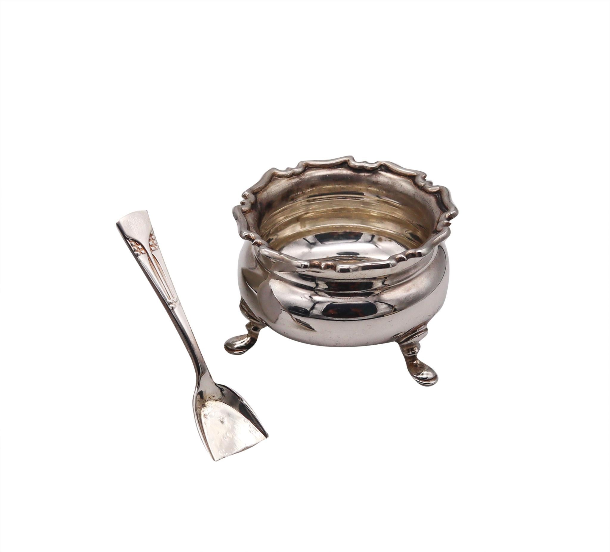 silver salt cellar with spoon