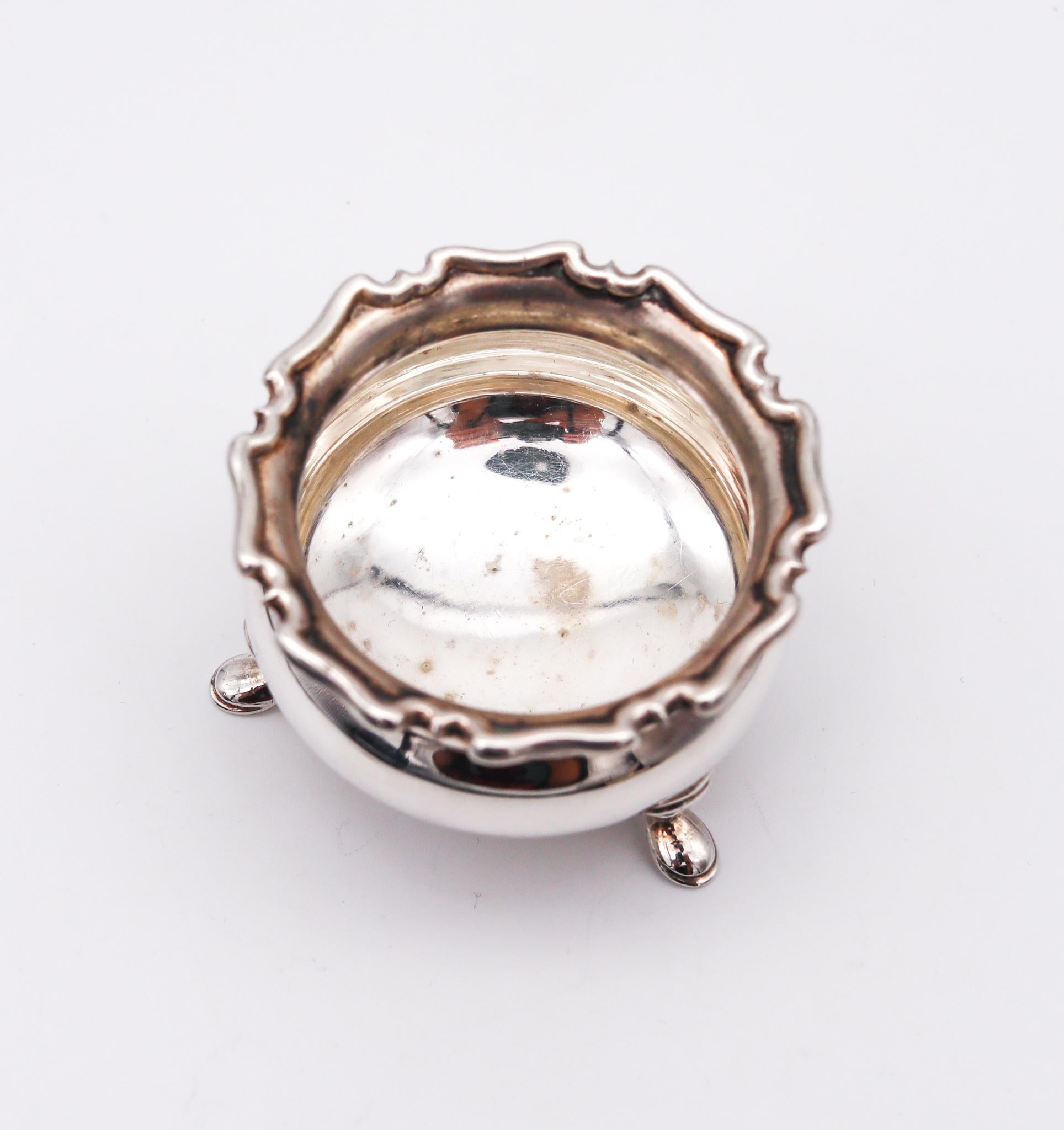 Art Nouveau Atkin Brothers England 1912 Sheffield Salt Cellar with Spoon 925 Sterling Silver For Sale